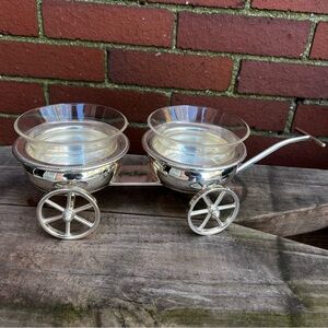 Vintage F.B. Rogers Silver Co. Double Bowl Rolling Condiment Cart